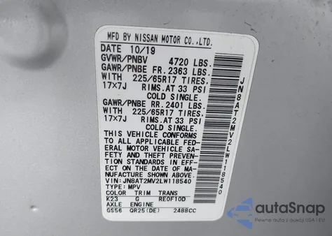 2020 Nissan Rogue Sv Intelligent Awd из США, поврежденный, VIN JN8AT2MV2LW118540